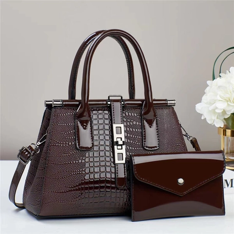 Elegant Women Crocodile Pattern PU Leather Handbag And Envelope Clutch Crossbody Shoulder Bag Large Capacity Glossy