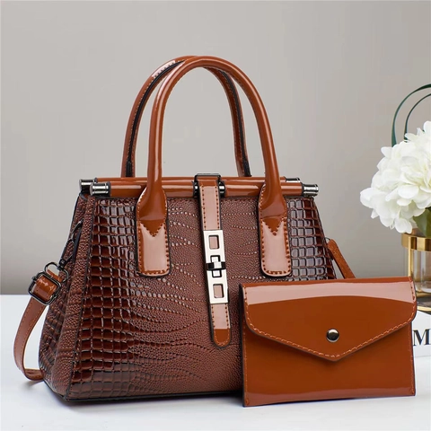 Elegant Women Crocodile Pattern PU Leather Handbag And Envelope Clutch Crossbody Shoulder Bag Large Capacity Glossy