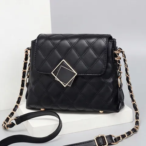 Women Quilted Diamond Pattern Shoulder Bag PU Leather Gold Chain Strap Flap Square Crossbody Handbag