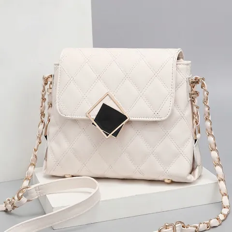Women Quilted Diamond Pattern Shoulder Bag PU Leather Gold Chain Strap Flap Square Crossbody Handbag