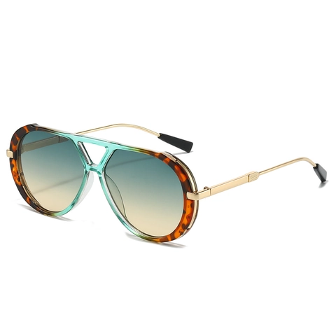 Occhiali Da Sole Aviator Moda Retro Oversized Montatura PC Metallo Doppio Ponte Lenti Sfumate Protezione UV400 Donna