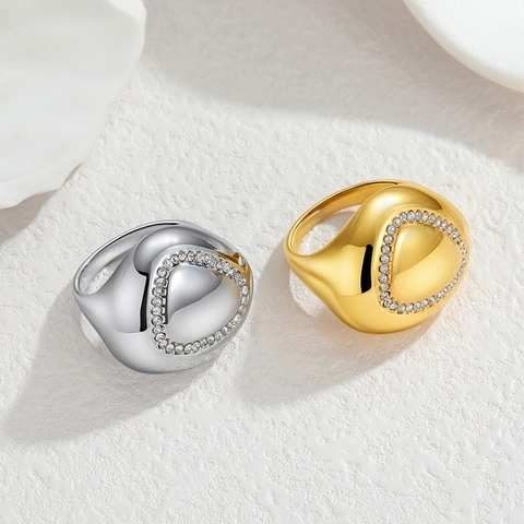 Anillo Triangular Geométrico De Acero Inoxidable Ancho Con Micro Diamantes De Imitación Joyería Minimalista Para Mujer