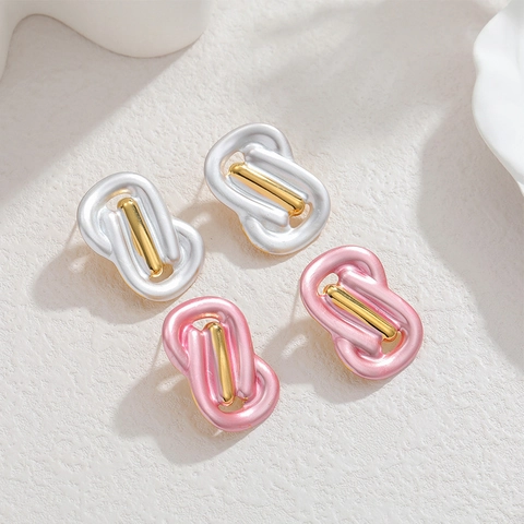 Orecchini A Nodo Geometrico Minimalista Acciaio Inossidabile Placcato Oro 18K Bicolore Consistenza Perla Artificial Gioielli Da Donna