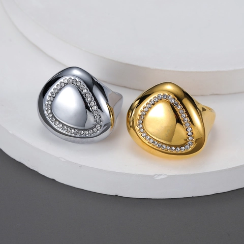 Anillo Triangular Geométrico De Acero Inoxidable Ancho Con Micro Diamantes De Imitación Joyería Minimalista Para Mujer