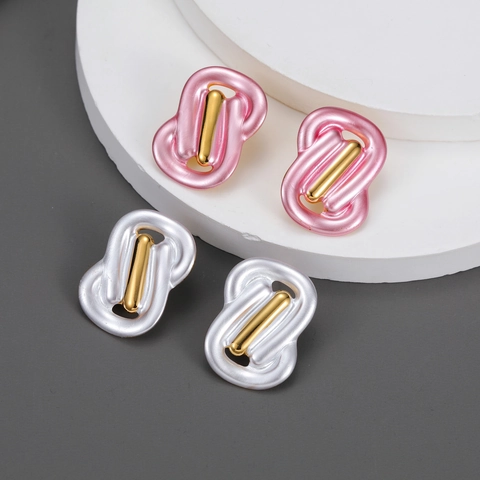 Orecchini A Nodo Geometrico Minimalista Acciaio Inossidabile Placcato Oro 18K Bicolore Consistenza Perla Artificial Gioielli Da Donna