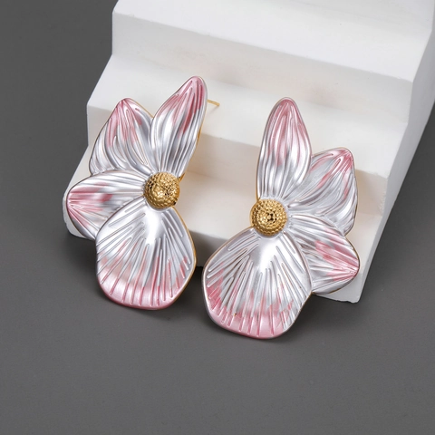 Orecchini a Petalo di Fiore in Acciaio Inossidabile per Donna Minimalista Sfumato Rosa Bianco Gioielli Moda