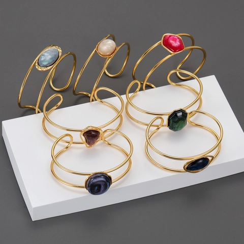 Offener Armreif 18 Karat Vergoldet Edelstahl Harz Stein Geometrisch Minimalistisch Ins Stil Für Frauen