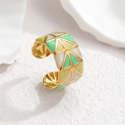 Geometrischer Dreieck Emaille Offener Ring Edelstahl Vergoldet Bunt Abtropföl Minimalistischer Schmuck Für Damen