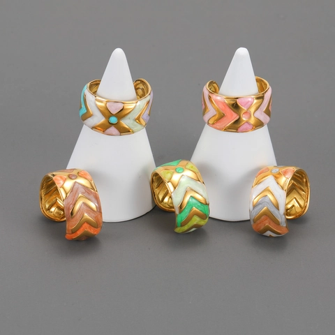 Vintage Geometrische Emaille Open Ring 18K Verguld Roestvrij Staal Verstelbare Brede Band Statement Sieraden Voor Dames