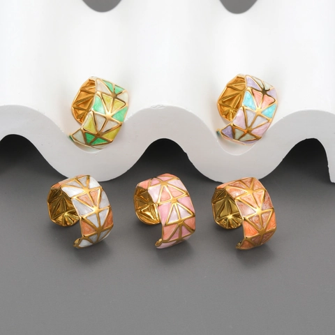 Geometrischer Dreieck Emaille Offener Ring Edelstahl Vergoldet Bunt Abtropföl Minimalistischer Schmuck Für Damen