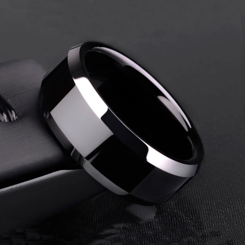 Minimalist Stainless Steel Band Ring Mirror Polished Beveled Edge Unisex Industrial Style Plain Band Couple Rings