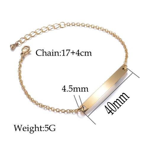 Minimalistisches Rechteckiges Bar ID Armband Edelstahl Polierte Oberfläche Verstellbare Kette Schmuck Für Damen