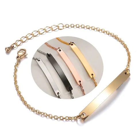 Minimalistisches Rechteckiges Bar ID Armband Edelstahl Polierte Oberfläche Verstellbare Kette Schmuck Für Damen