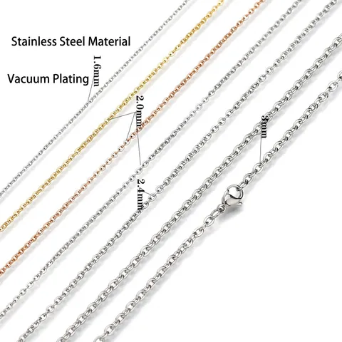 Stainless Steel Cable Chain Necklace Gold Plated For DIY Pendant Jewelry Simple Unisex O-Link Clavicle Accessory