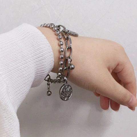 Bracciale Con Charms A Doppio Strato In Acciaio Inossidabile Albero Della Vita Cuore Croce Vergine Maria Pendenti Regolabile
