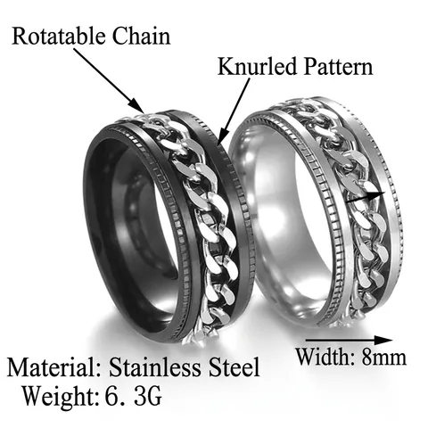 Anillo Spinner Para Hombre Acero Inoxidable Cadena Cubana Giratoria Banda Moda Cool Punk Joyería Estrés