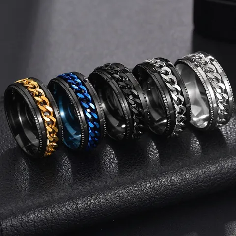Anillo Spinner Para Hombre Acero Inoxidable Cadena Cubana Giratoria Banda Moda Cool Punk Joyería Estrés