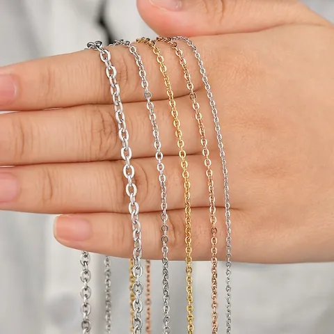 Stainless Steel Cable Chain Necklace Gold Plated For DIY Pendant Jewelry Simple Unisex O-Link Clavicle Accessory