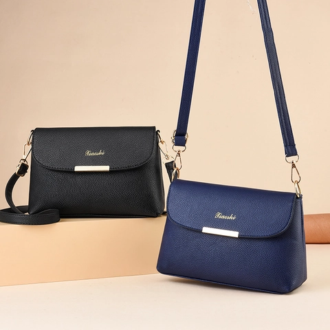 Women Crossbody Bag Litchi Pattern PU Leather Gold Metal Hardware Small Flap Square Shoulder Handbag Versatile Daily