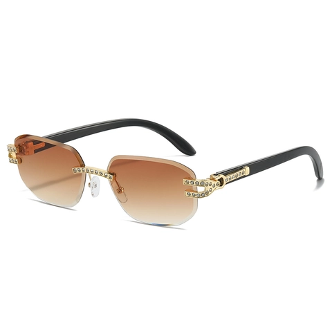 Rimless Small Square Sunglasses Rhinestone Studded Gradient Lens Luxury Fashion UV Protection Metal Frame Eyewear