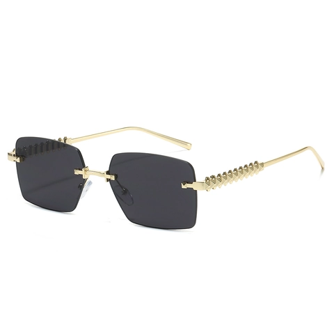 Retro Rimless Square Cut Edge Sunglasses Metal Frame Rivet Spike Temple UV Protection Fashion Trendy For Men Women