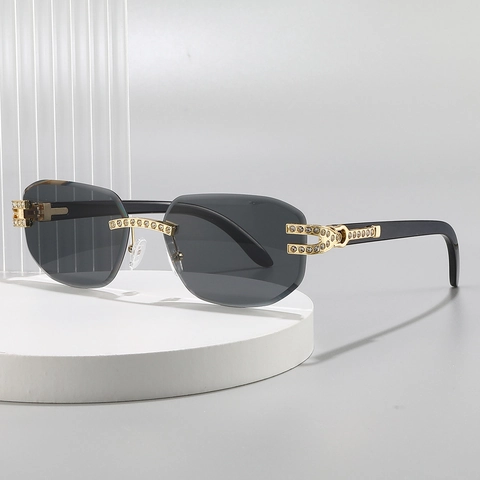 Rimless Small Square Sunglasses Rhinestone Studded Gradient Lens Luxury Fashion UV Protection Metal Frame Eyewear