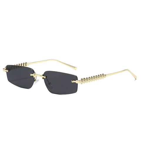 Gafas De Sol Rectangulares Sin Montura Montura De Metal Tachuelas Piramidales Protección UV Moda Punk Hip Hop Para Mujeres Hombres