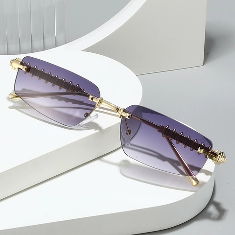 Gafas De Sol Rectangulares Sin Montura Montura De Metal Tachuelas Piramidales Protección UV Moda Punk Hip Hop Para Mujeres Hombres