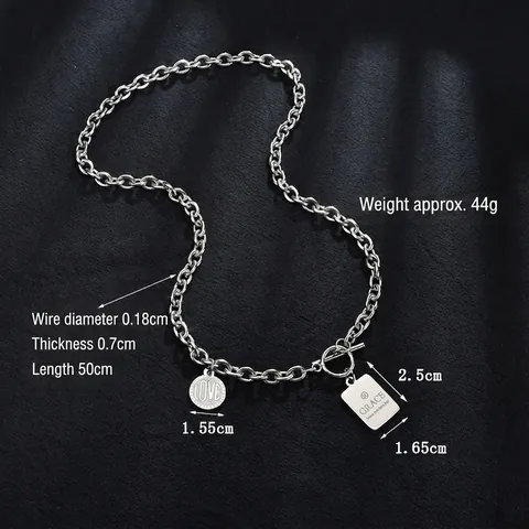 Edelstahl Halskette Mit Doppelanhänger Und OT Knebelverschluss Vintage Gravur Love Grace Für Damen Punk Street Schmuck