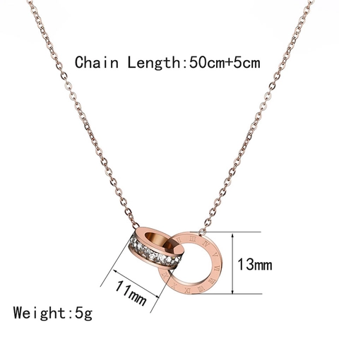 Ineinandergreifende Ringe Anhänger Halskette Roségold Titanstahl Römische Ziffern Zirkon Schlüsselbeinkette Damen