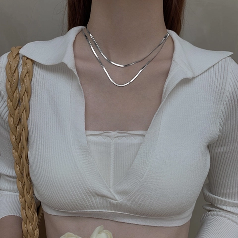 Collar De Cadena De Serpiente Plana De Acero Inoxidable 304 Joyería Minimalista Para Mujeres Accesorio De Moda