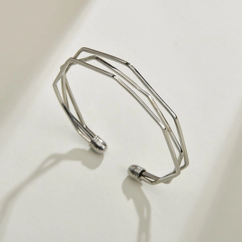 Edelstahl Mehrlagiger Geometrischer Hexagonal Offener Armreif Minimalistischer Armreif Für Damen