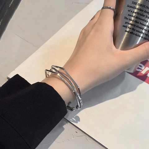 Edelstahl Mehrlagiger Geometrischer Hexagonal Offener Armreif Minimalistischer Armreif Für Damen