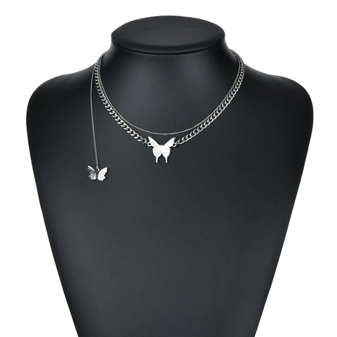 Collana Farfalla Multistrato In Acciaio Inossidabile Argento Catena Cubana Choker Da Donna Gioielli Punk Trendy Y2K