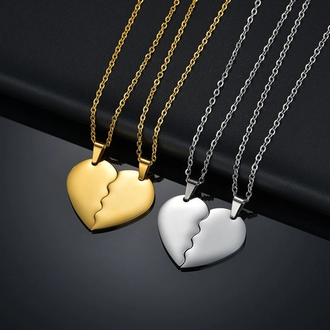 Collares Colgante Corazón Empalme Acero Inoxidable Parejas Amistad Joyería Minimalista Pulido Regalo Romántico