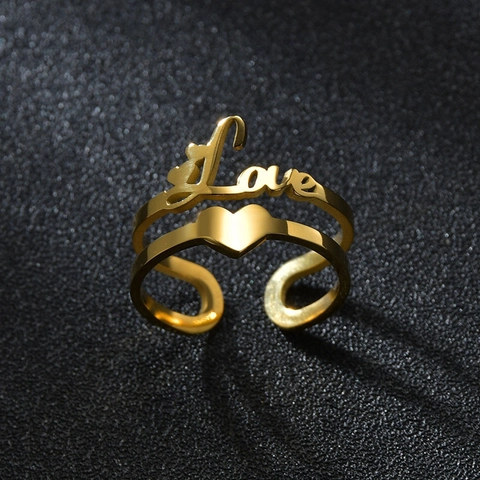 Anillo Ajustable Corazón Love De Acero Inoxidable Joyería Minimalista Color Oro Para Mujer Regalo Moda
