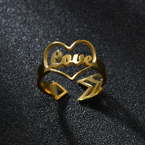 Anillo Ajustable Corazón Love De Acero Inoxidable Joyería Minimalista Color Oro Para Mujer Regalo Moda