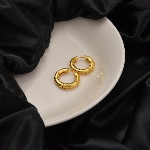 Pendientes De Aro De Cobre Con Textura De Bambú Retro Geométrico Minimalista Estilo Francés Chic Joyería