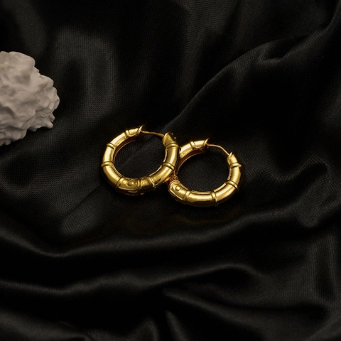 Pendientes De Aro De Cobre Con Textura De Bambú Retro Geométrico Minimalista Estilo Francés Chic Joyería