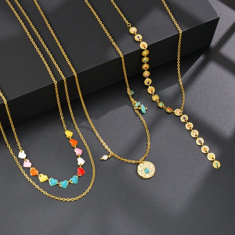Collana In Acciaio Inossidabile Retro Francese Da Donna Ciondolo Stella A Otto Punte Cuore In Smalto Colorato Perla Artificial Sintetica