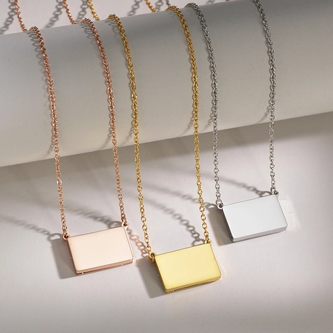 Collar Con Colgante De Acero Inoxidable Minimalista Placa Rectangular Diseño De Sobre Deslizante Joyería Moderna