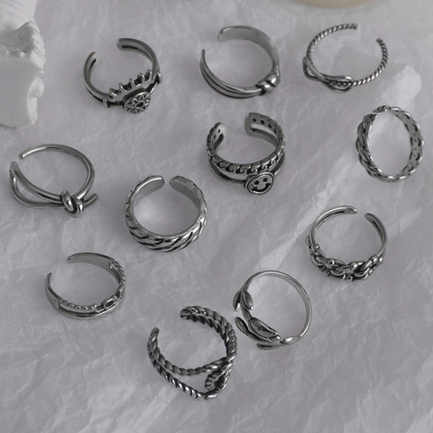 Anello Regolabile In Acciaio Inossidabile Vintage Retro Punk Gotico Nodo Croce Faccina Sorridente Gioielli Per Donne Uomini