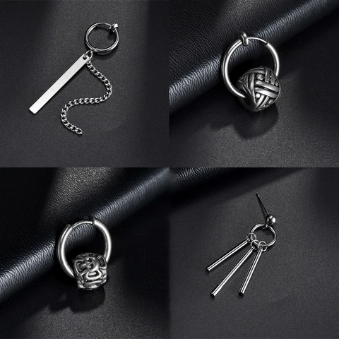 Stainless Steel Geometric Ear Studs Long Cylinder Bar Dangle Earrings Punk Gothic Minimalist Unisex Jewelry