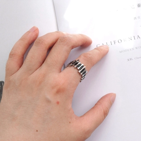 Anillo Abierto Ajustable Acero Inoxidable Diente De Sierra Irregular Tecla De Piano Joyería Geométrica Minimalista