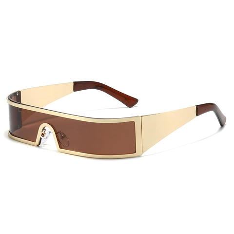 Lunettes De Soleil À Bouclier Intégré Y2K Futuristes Monture Rectangulaire Étroite Style Cyberpunk Lunettes De Mode En Métal