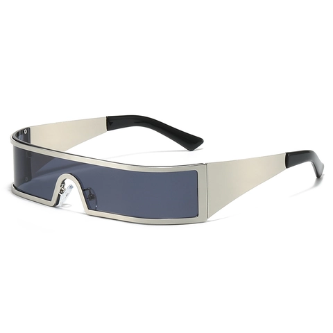 Lunettes De Soleil À Bouclier Intégré Y2K Futuristes Monture Rectangulaire Étroite Style Cyberpunk Lunettes De Mode En Métal