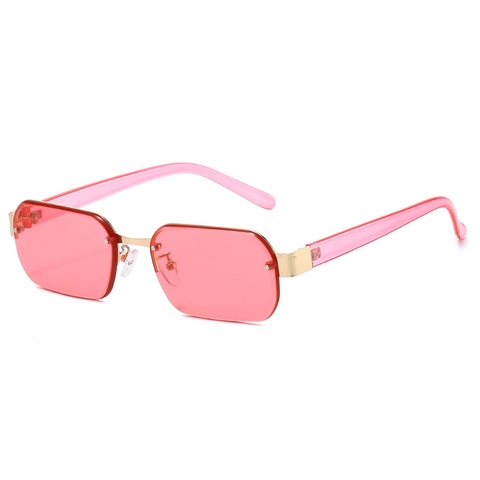 Retro Rimless Sunglasses Metal Frame Polygon Rectangle Lenses Fashion Trendy Eyewear UV Protection Streetwear For Women