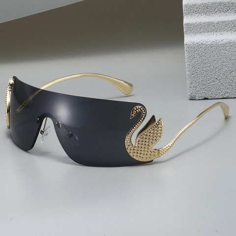 Occhiali Da Sole Senza Montura Oversize Lega Di Metallo Lenti Policarbonato Decorazione Cigno Strass Y2K Donne Uomini