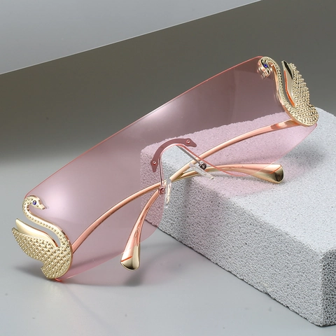 Occhiali Da Sole Senza Montura Oversize Lega Di Metallo Lenti Policarbonato Decorazione Cigno Strass Y2K Donne Uomini