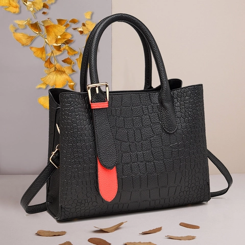 Crocodile Pattern PU Leather Handbag Large Capacity Top Handle Crossbody Satchel Elegant Urban Fashion Women Shoulder Bag